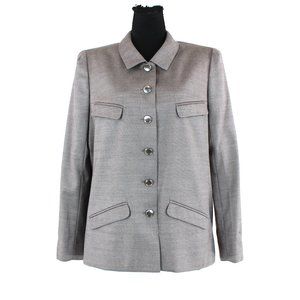 Chanel Boutique Wool Mohair Grey Woven Logo Button Blazer 42 Jacket Suit Coat L